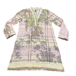 Beechtree Lilac Floral Print Kaftan Tunic Lawn Shirt Dress 12/M